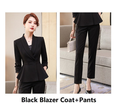 Tavaszi őszi formális OL Stílusok Professzionális női öltönyök nadrággal és kabáttal Kabát női blézer nadrág szett