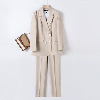 Divat női irodai női formális nadrágkosztüm kajszibarack fekete kék üzleti interjú munka 2 részes szett bő blézer és nadrág