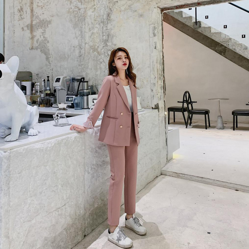 Kétrészes szett öltönyök női új divat tavaszi nyár női irodai női karcsú blézer nadrág