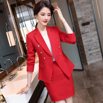 IZICFLY Ανοιξιάτικο Φθινόπωρο Κόκκινο Νέο Στιλ Κοστούμια Μπλέιζερ με Παντελόνι Business Slim Office 2 τεμαχίων Σετ Γυναικεία ρούχα Εργασίας Λευκό