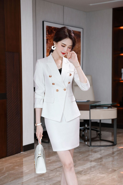 IZICFLY Primăvară Toamnă Roșu Costume Nou Stil Blazer Cu Pantaloni Business Slim Office Seturi 2 Piese Ținute Femei Îmbrăcăminte de lucru Alb