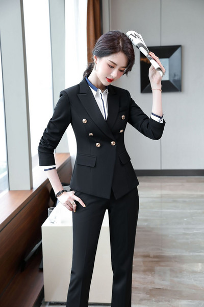 IZICFLY Primăvară Toamnă Roșu Costume Nou Stil Blazer Cu Pantaloni Business Slim Office Seturi 2 Piese Ținute Femei Îmbrăcăminte de lucru Alb