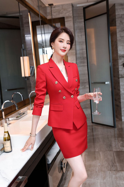 IZICFLY Primăvară Toamnă Roșu Costume Nou Stil Blazer Cu Pantaloni Business Slim Office Seturi 2 Piese Ținute Femei Îmbrăcăminte de lucru Alb