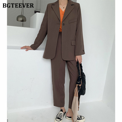 BGTEEVER elegáns blézerkészlet, elegáns, 2 részes, egygombos női blézer és magas derekú, egyenes nadrág 2021 alkalmi női nadrágkosztüm