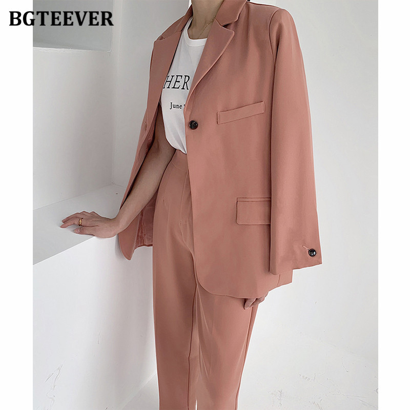 BGTEEVER elegáns blézerkészlet, elegáns, 2 részes, egygombos női blézer és magas derekú, egyenes nadrág 2021 alkalmi női nadrágkosztüm