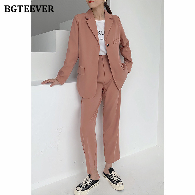 BGTEEVER elegáns blézerkészlet, elegáns, 2 részes, egygombos női blézer és magas derekú, egyenes nadrág 2021 alkalmi női nadrágkosztüm