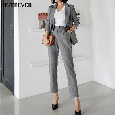 BGTEEVER elegáns, elegáns irodai női nadrágkosztümök, duplagombos női blézer és ceruzanadrág 2021 tavaszi 2 részes női blézer szett
