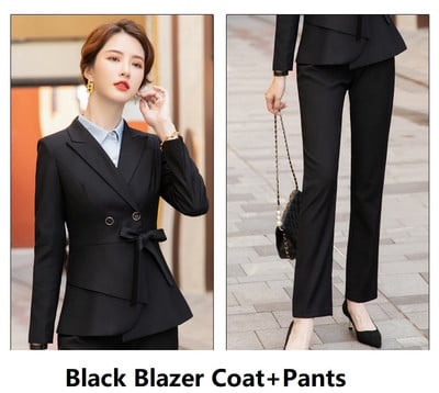 Kiváló minőségű szövet tavaszi őszi formális női öltönyök OL stílusok női irodai professzionális blézer nadrág szett nadrágkosztüm
