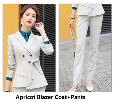 Kiváló minőségű szövet tavaszi őszi formális női öltönyök OL stílusok női irodai professzionális blézer nadrág szett nadrágkosztüm