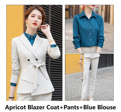 Kiváló minőségű szövet tavaszi őszi formális női öltönyök OL stílusok női irodai professzionális blézer nadrág szett nadrágkosztüm