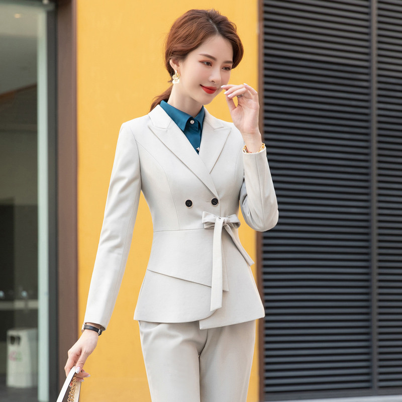 Kiváló minőségű szövet tavaszi őszi formális női öltönyök OL stílusok női irodai professzionális blézer nadrág szett nadrágkosztüm