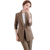 Tavaszi őszi kávé, fekete khaki női formális nadrágkosztüm, női egysoros blézer és nadrág, kétrészes szett