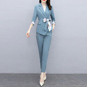 Irodai női blézer öltöny tavaszi nyár karcsú női nadrág szettek koreai fűzős kabát és magas derekú nadrág alkalmi női 2 részes szett