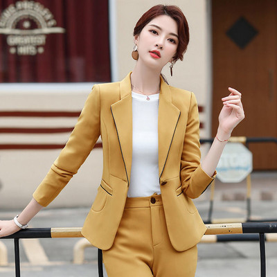 Női kétrészes szett Női egygombos blézer vékony nadrágkosztüm irodai női alkalmi kabát + nadrág egyszínű nadrágkosztüm