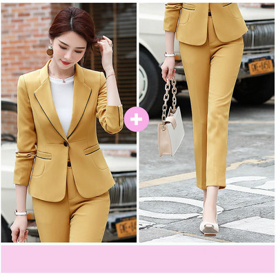 Női kétrészes szett Női egygombos blézer vékony nadrágkosztüm irodai női alkalmi kabát + nadrág egyszínű nadrágkosztüm