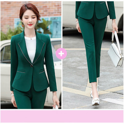 Női kétrészes szett Női egygombos blézer vékony nadrágkosztüm irodai női alkalmi kabát + nadrág egyszínű nadrágkosztüm