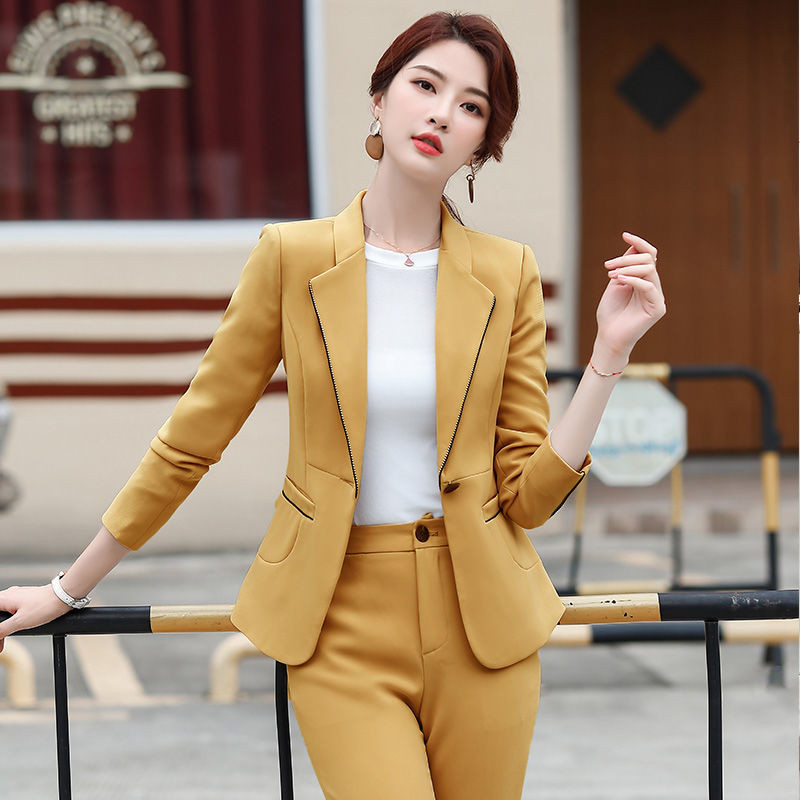 Női kétrészes szett Női egygombos blézer vékony nadrágkosztüm irodai női alkalmi kabát + nadrág egyszínű nadrágkosztüm