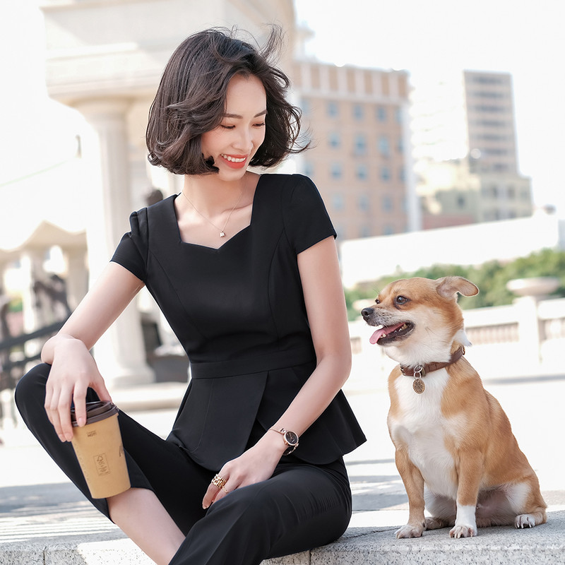 2021 új nyári női elegáns női nadrágkosztüm, fekete blézer + nadrág Bussiness dzseki irodai női kabát, 2 részes készlet, nagy méretű, 5XL