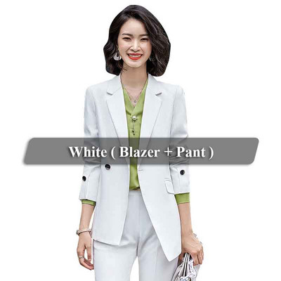 Lenshin kiváló minőségű 2 részes szett formális nadrágkosztüm, sárga blézer irodai női egyenruha, női üzleti dzseki és nadrág