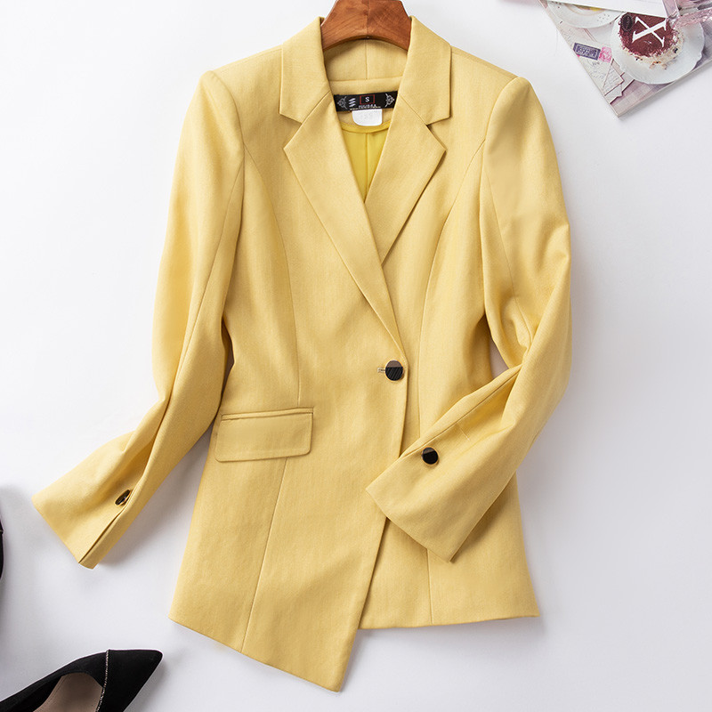 Lenshin kiváló minőségű 2 részes szett formális nadrágkosztüm, sárga blézer irodai női egyenruha, női üzleti dzseki és nadrág