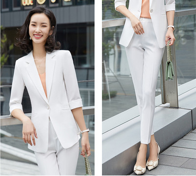 Tavasz nyár női elegáns női nadrág öltöny fehér blézer és nadrág üzleti ruházat irodai női 2 részes szett nagy méretű