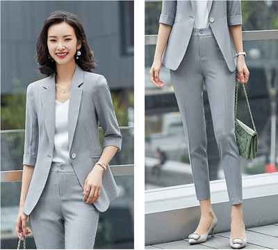 Tavasz nyár női elegáns női nadrág öltöny fehér blézer és nadrág üzleti ruházat irodai női 2 részes szett nagy méretű