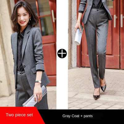 Elegáns, kétrészes szett nadrágkosztüm, női irodai női munka Alkalmi blézer szettek Téli kabát nadrágkosztüm, női 2022