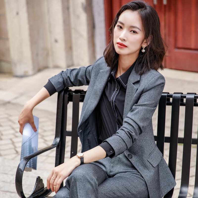 Elegáns, kétrészes szett nadrágkosztüm, női irodai női munka Alkalmi blézer szettek Téli kabát nadrágkosztüm, női 2022