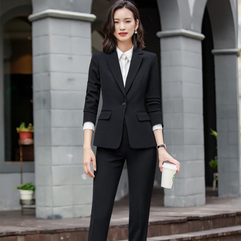 Elegáns, kétrészes szett nadrágkosztüm, női irodai női munka Alkalmi blézer szettek Téli kabát nadrágkosztüm, női 2022
