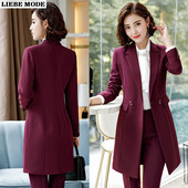 Női üzleti nadrágok öltönyök női irodai viselet női hosszú blézer öltöny formális 2 részes szett nadrág lakosztály őszi