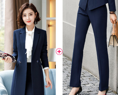 Női üzleti nadrágok öltönyök női irodai viselet női hosszú blézer öltöny formális 2 részes szett nadrág lakosztály őszi