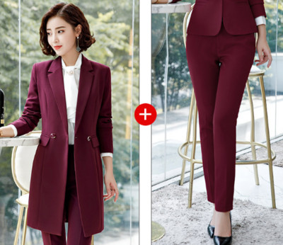 Női üzleti nadrágok öltönyök női irodai viselet női hosszú blézer öltöny formális 2 részes szett nadrág lakosztály őszi
