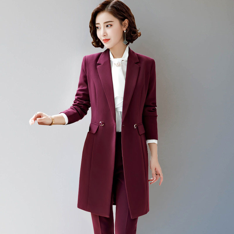 Női üzleti nadrágok öltönyök női irodai viselet női hosszú blézer öltöny formális 2 részes szett nadrág lakosztály őszi