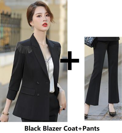 Hivatalos egyenruha nadrágkosztümök nadrággal és kabátokkal Női kabát Őszi Téli Munkaruházat Blézerek