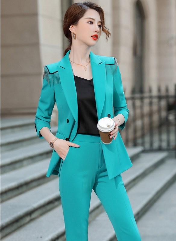 Hivatalos egyenruha nadrágkosztümök nadrággal és kabátokkal Női kabát Őszi Téli Munkaruházat Blézerek