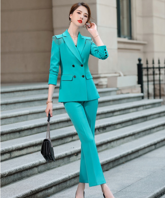 Hivatalos egyenruha nadrágkosztümök nadrággal és kabátokkal Női kabát Őszi Téli Munkaruházat Blézerek