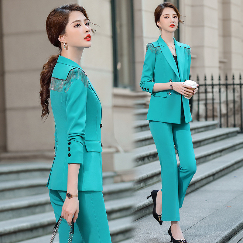 Hivatalos egyenruha nadrágkosztümök nadrággal és kabátokkal Női kabát Őszi Téli Munkaruházat Blézerek