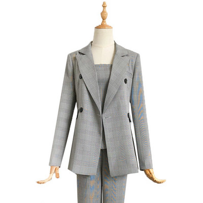 Brit márkájú kockás szexi pánt nélküli cső felső női öltöny Női blézer nadrág szett Üzleti irodai munka Slim Fit Outfit öltönyök