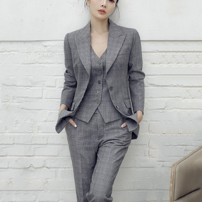 Brit márkájú kockás szexi pánt nélküli cső felső női öltöny Női blézer nadrág szett Üzleti irodai munka Slim Fit Outfit öltönyök