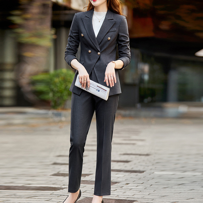 Női üzleti öltönyök őszi tél OL Stílusok Női irodai formai egyenruha formatervezési nadrágkosztümök hosszú ujjú női blézerek nagy méretű