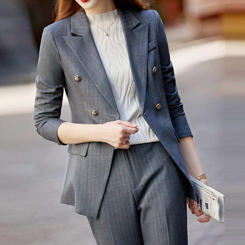 Női üzleti öltönyök őszi tél OL Stílusok Női irodai formai egyenruha formatervezési nadrágkosztümök hosszú ujjú női blézerek nagy méretű