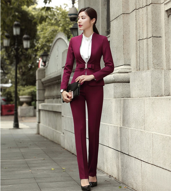 Fashion Wine Formális egyenruha Tervek Professzionális nadrágkosztümök dzsekikkel és nadrágokkal női irodai munkához Blézer szettek