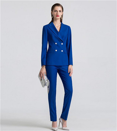 Királykék női nadrág szett Női nadrágkosztüm Munkanadrág öltöny OL női blézer (kabát + nadrág) női öltöny szett buli