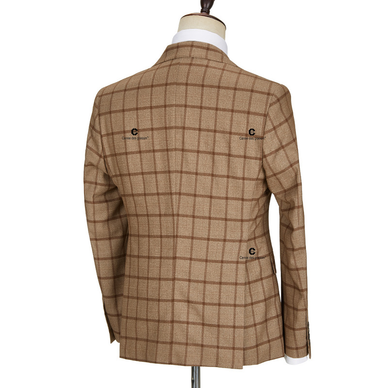 Cenne Des Graoom 2022 klasszikus barna ablaktábla, kockás, kockás blézer, 3 részes, szüreti férfi öltöny, esküvői, hivatalos üzleti party