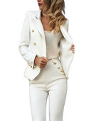 Fehér Slim Fit nadrágkosztüm kabát + nadrág női üzleti öltöny blézer formális női irodai egyenruha Női nadrág nadrágkosztüm