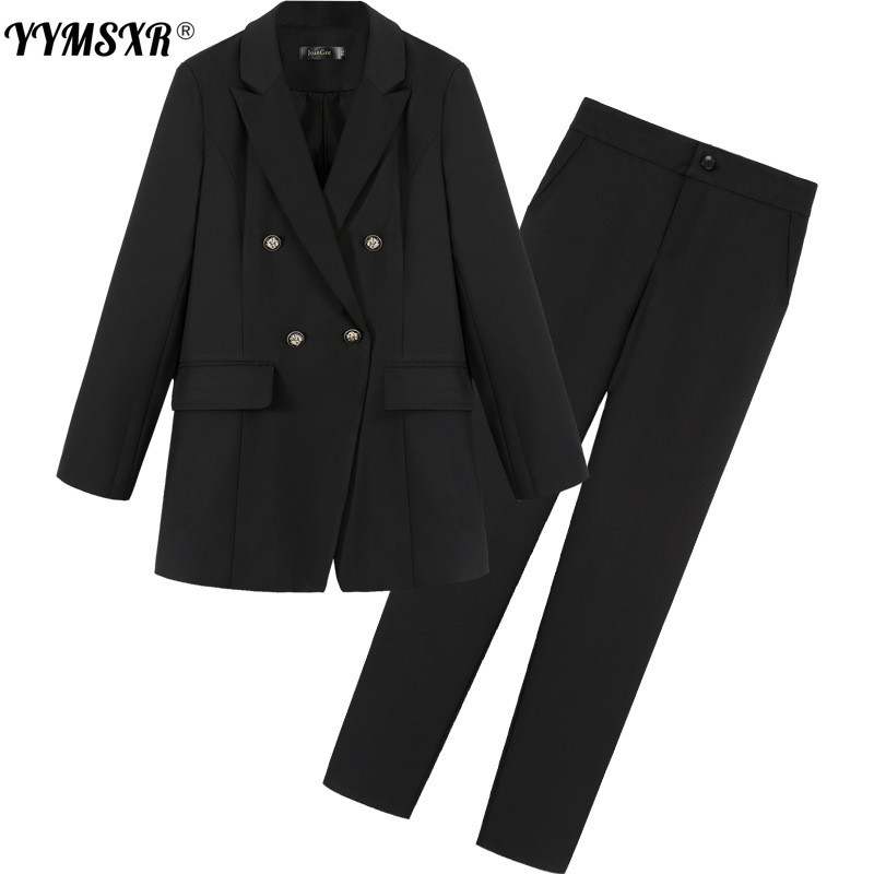 Professzionális női öltöny nadrág Kétrészes öltöny őszi és télen új, kiváló minőségű fekete női blézer alkalmi nadrág