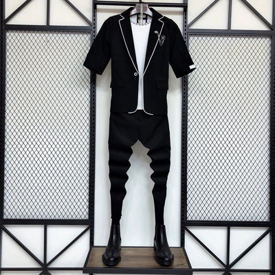 Férfi blézer öltöny nadrág szett Férfi Slim Fit báli ruha Üzleti blézer férfi dzseki nadrággal, kétrészes fekete készletek