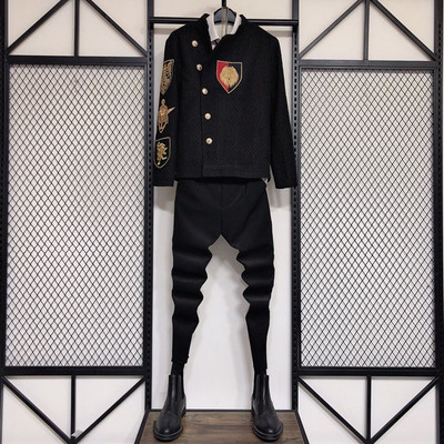 Férfi blézer öltöny nadrág szett Férfi Slim Fit báli ruha Üzleti blézer férfi dzseki nadrággal, kétrészes fekete készletek