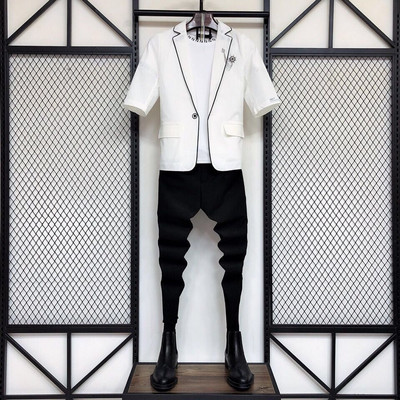 Férfi blézer öltöny nadrág szett Férfi Slim Fit báli ruha Üzleti blézer férfi dzseki nadrággal, kétrészes fekete készletek