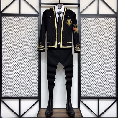 Férfi blézer öltöny nadrág szett Férfi Slim Fit báli ruha Üzleti blézer férfi dzseki nadrággal, kétrészes fekete készletek